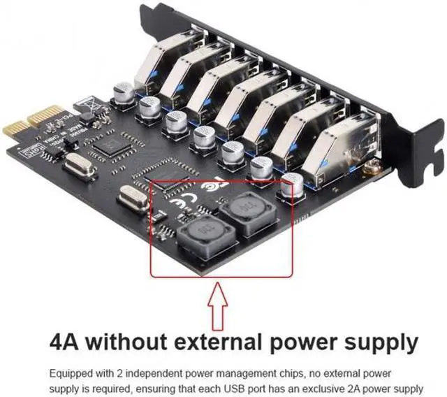 Alt view image 5 of 7 - CY 7 Ports PCI-E to USB 3.0 HUB PCI Express Expansion Card Adapter 5Gbps for Motherboard