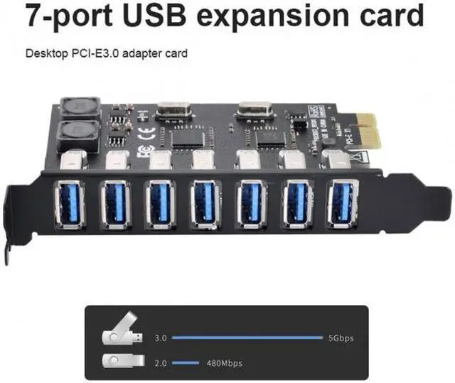 Alt view image 6 of 7 - CY 7 Ports PCI-E to USB 3.0 HUB PCI Express Expansion Card Adapter 5Gbps for Motherboard