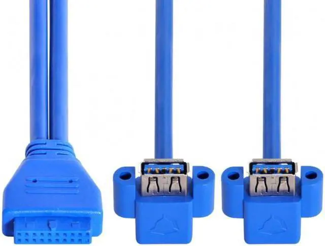 Alt view image 2 of 6 - Cablecc Up Angled USB 3.0 A Type Dual Female to Motherboard 20Pin 19 Pin Box Header Slot Panel Mount Cable 50cm