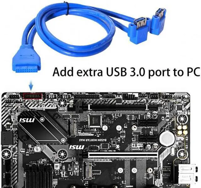 Alt view image 6 of 6 - Cablecc Up Angled USB 3.0 A Type Dual Female to Motherboard 20Pin 19 Pin Box Header Slot Panel Mount Cable 50cm