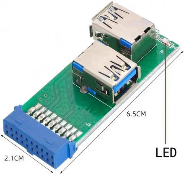 Alt view image 7 of 7 - Jimier Dual Side USB 3.0 A Type Female to Motherboard 20Pin 19 Pin Box Header Slot Adapter PCBA with LED