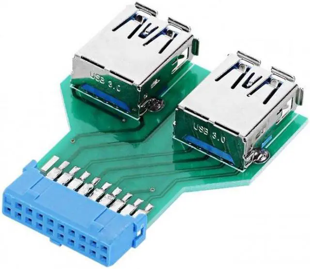 Alt view image 2 of 6 - Cablecc Dual USB 3.0 A Type Female to Motherboard 20/19 Pin Box Header Slot Adapter PCBA