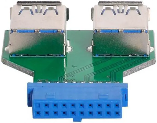 Alt view image 5 of 6 - Cablecc Dual USB 3.0 A Type Female to Motherboard 20/19 Pin Box Header Slot Adapter PCBA