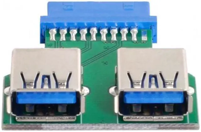 Alt view image 6 of 6 - Cablecc Dual USB 3.0 A Type Female to Motherboard 20/19 Pin Box Header Slot Adapter PCBA