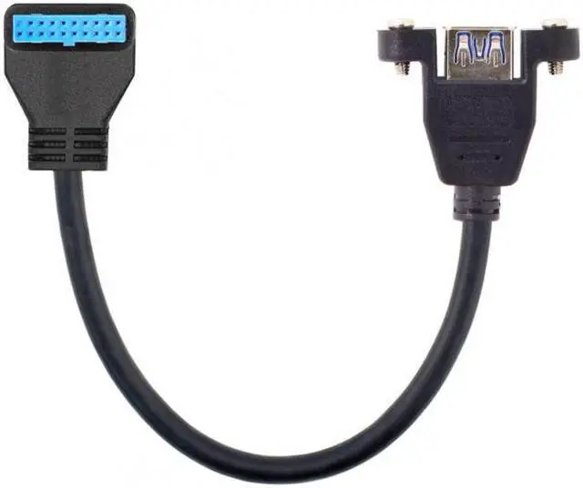 Alt view image 2 of 6 - Xiwai USB 3.0 Single Port A Female Screw Mount Type to Down Angled Motherboard 20pin Header Cable 90 Degree