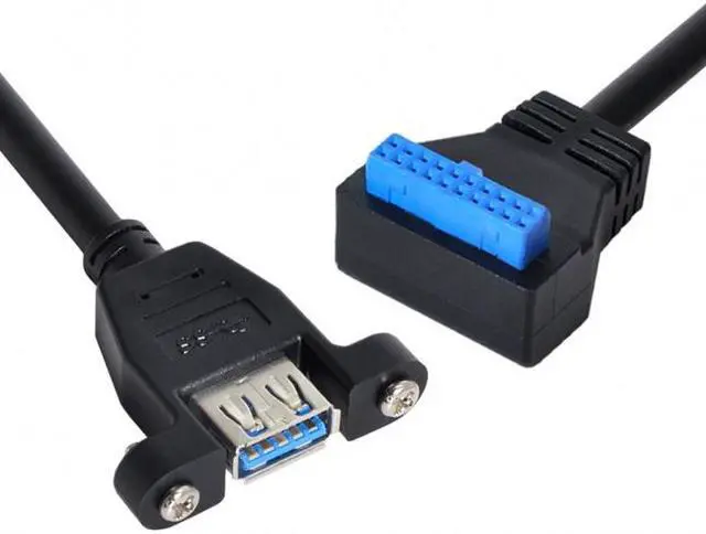 Main image of Xiwai USB 3.0 Single Port A Female Screw Mount Type to Down Angled Motherboard 20pin Header Cable 90 Degree