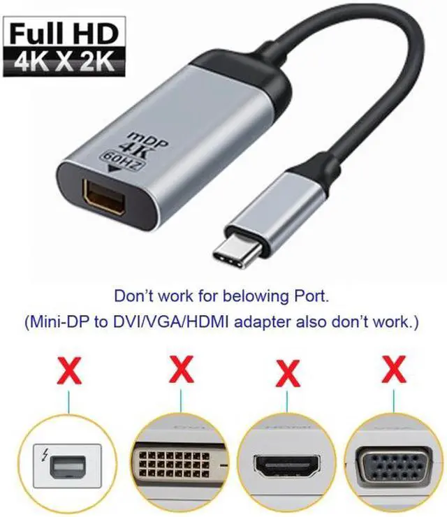 Alt view image 5 of 7 - Cablecc USB-C Type C to Mini DP Displayport Cable Adapter 4K 2K 60hz for Tablet & Phone & Laptop