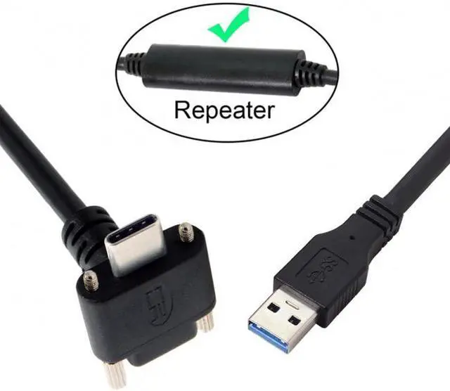 Alt view image 4 of 7 - Jimier 8.0M Down Up Angled USB 3.1 Type-C Dual Screw Locking to USB3.0 Data GL3523 Repeater Cable 90 Degree for Camera Oculus Quest Link