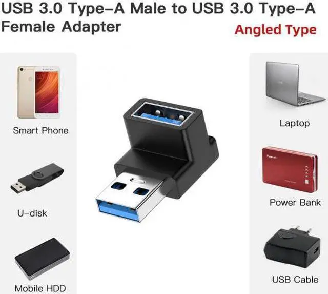 Alt view image 2 of 5 - Cablecc 10Gbps USB3.0 Male to Female Extension Power Data Video Adapter 90 Degree Up Angled Type