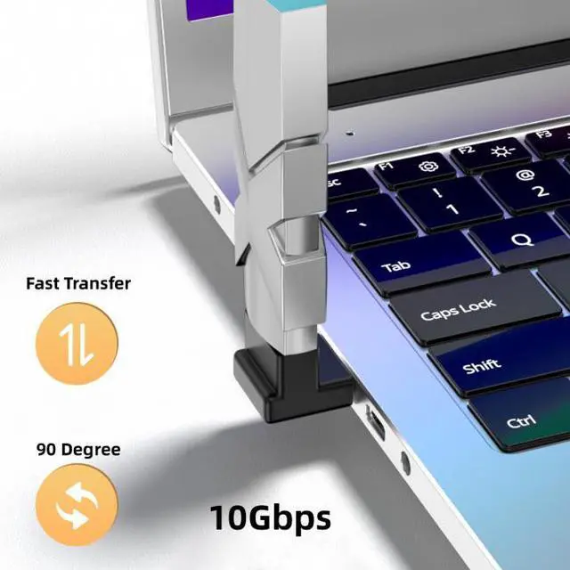 Alt view image 4 of 5 - Cablecc 10Gbps USB3.0 Male to Female Extension Power Data Video Adapter 90 Degree Up Angled Type