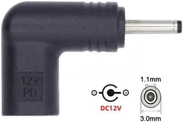 Alt view image 4 of 7 - Cablecc USB 3.1 Type C USB-C Female to DC 12V 3.0x1.1mm Plug Adapter PD Emulator Trigger 90 Degree Angled