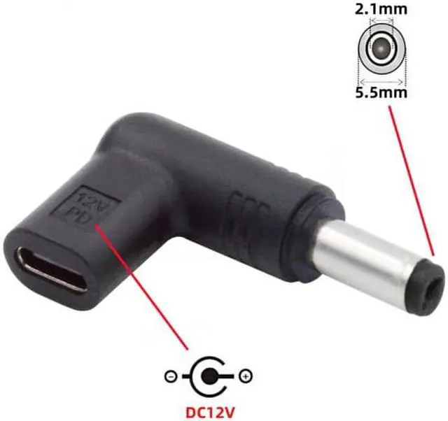 Alt view image 3 of 7 - Chenyang USB 3.1 Type C USB-C Female to DC 12V 5.5x2.1mm Plug Adapter PD Emulator Trigger 90 Degree Angled