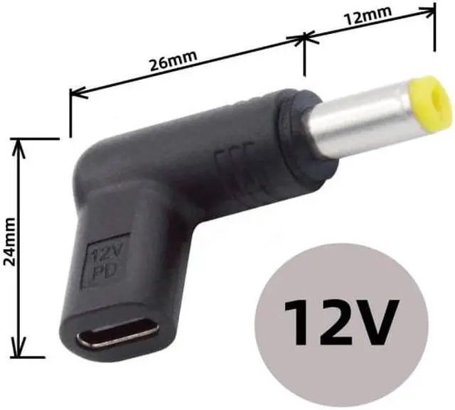 Alt view image 2 of 7 - Cablecc USB 3.1 Type C USB-C Female to DC 12V 5.5x2.5mm Plug Adapter PD Emulator Trigger 90 Degree Angled
