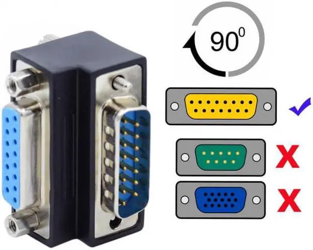 Alt view image 5 of 6 - Cablecc Up 90 Degree Angled DSUB D-subminiature 15pin Male to Female Extension Adapter DB Connector