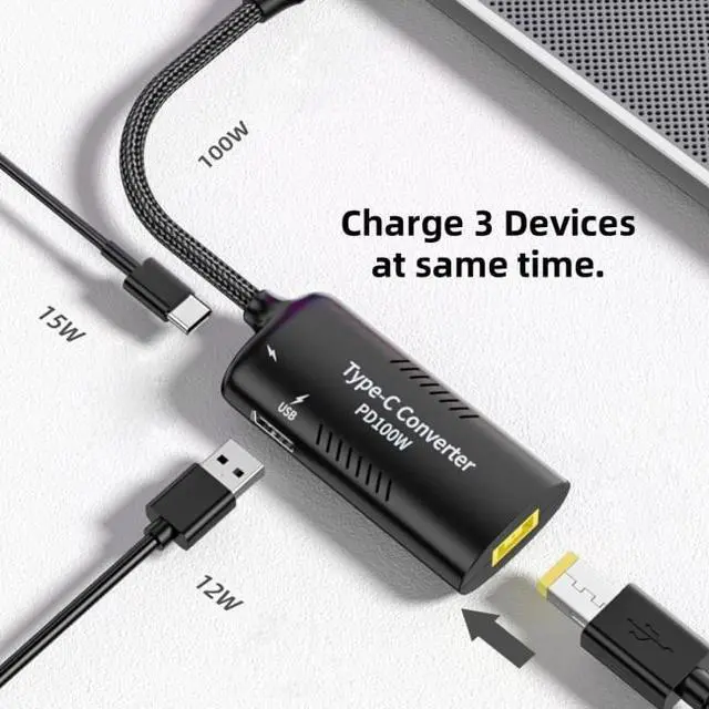 Alt view image 5 of 7 - CY Rectangle Power Thinpad X1 Input to 100W Dual Type C USB-C and Type-A Output PD Emulator Trigger Charge Cable