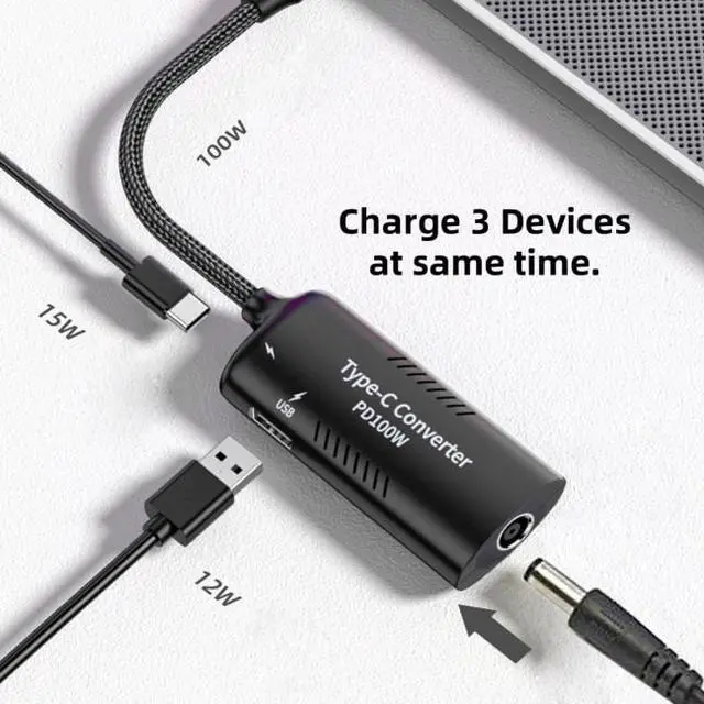 Alt view image 5 of 7 - Chenyang UC-121-5521MM DC Power 5.5x2.5mm 5.5x2.1mm Input to 100W Dual Type C USB-C and Type-A Output PD Emulator Trigger Charge Cable
