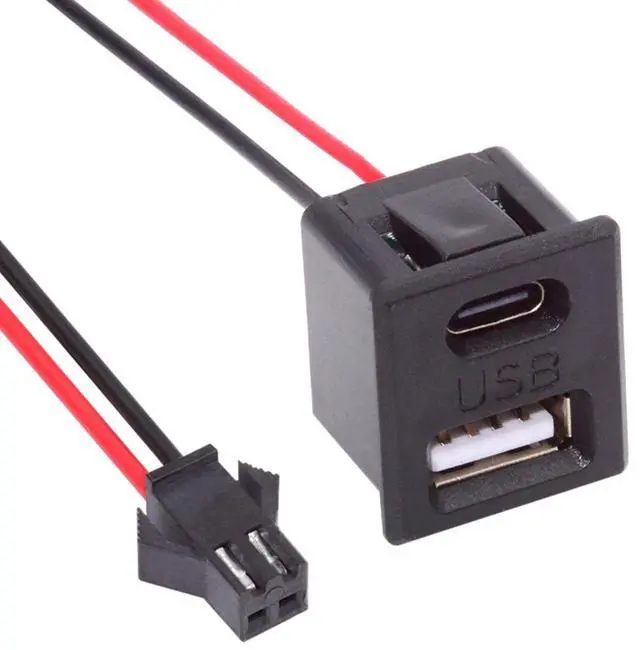 Main image of Cablecc DIY OEM Type-C & Type-A Female Socket to 2Pin Header Cable Pitch=2.54mm Latch Mount Type DC 5V Power
