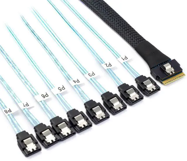 Main image of Cablecc 50CM Slimline SAS 4.0 SFF-8654 8i 74pin Host Raid to 8 SATA 7pin Target Hard Disk Fanout Raid Cable 1-to-8 Splitter