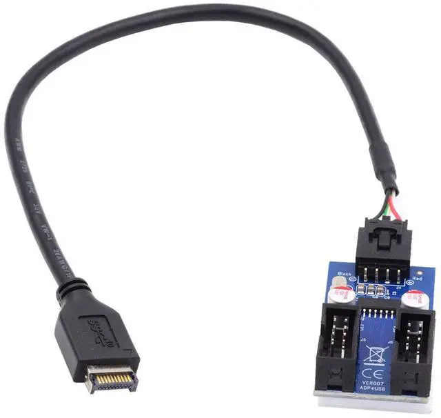 Main image of Cablecc USB 3.1 Front Panel Header Type-E to 4pin IDC Housing USB Type-A Male 1 to 2 Female Motherboard 9pin Header HUB Adapter Port Multiplier