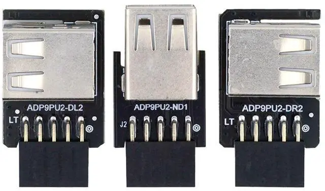 Main image of Cablecc 3pcs/set 9Pin/10Pin Motherboard Front Panel Header Female to Dual USB 2.0 Female Adapter Vertical Angled Type 90 Degree