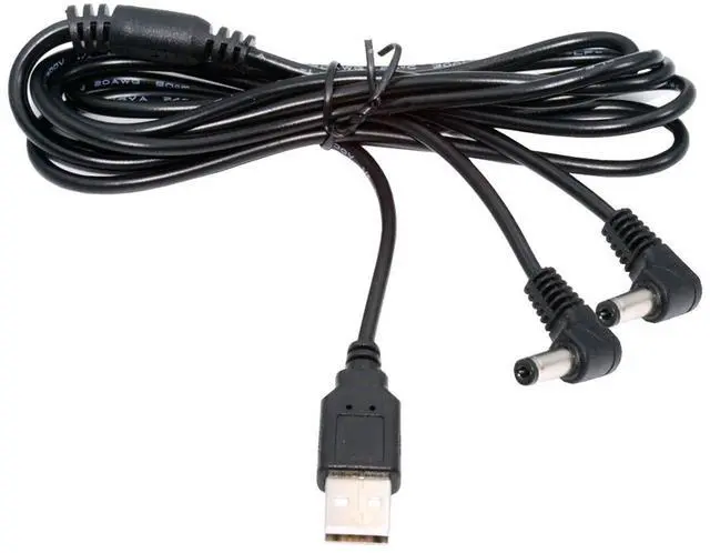 Main image of Cablecc USB Type-A Male to Dual 5.5x2.1mm DC 5V Power Plug Splitter Right Angled 90 Degree Connector Charge Cable