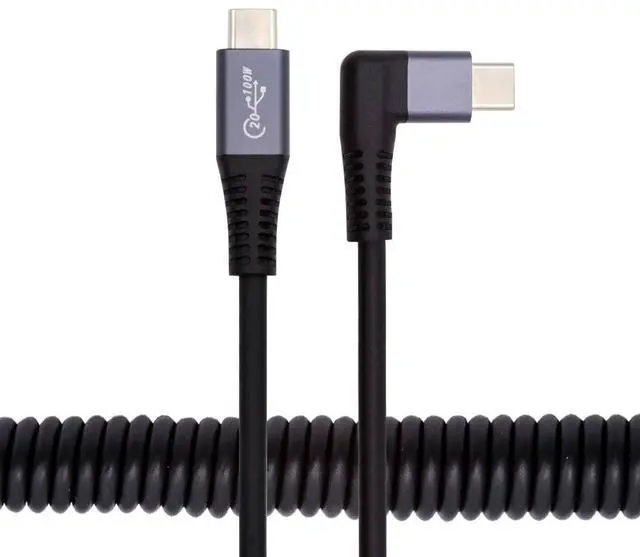 Main image of Cablecc Stretch Coiled USB-C USB4 Cable 20Gbps 100W 8K Type-C Right Angled Male to Male Cable Power & Data for Laptop Keyboard Tablet