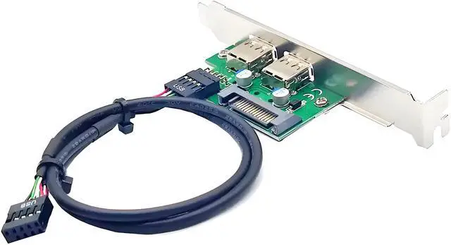 Main image of Cablecc Internal Dual USB2.0 Female Mount Panel to Motherboard 9pin Baffle Cable with Extral SATA Power and 12cm Bracket