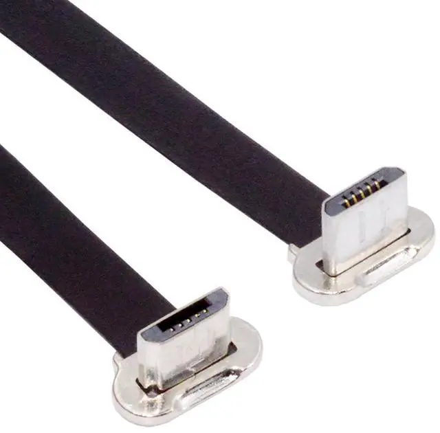 Main image of Cablecc Micro USB2.0 Male to Micro USB Male 5Pin Ultra Slim Flat Data Charge Cable 16cm Down to Up Angle 90 Degree Connector