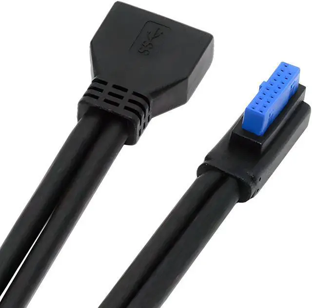 Main image of Cablecc Left Angled USB 3.0 20Pin 19Pin Male Low Profile to Female Extension 5Gbps Cable 90 Degree for Motherboard