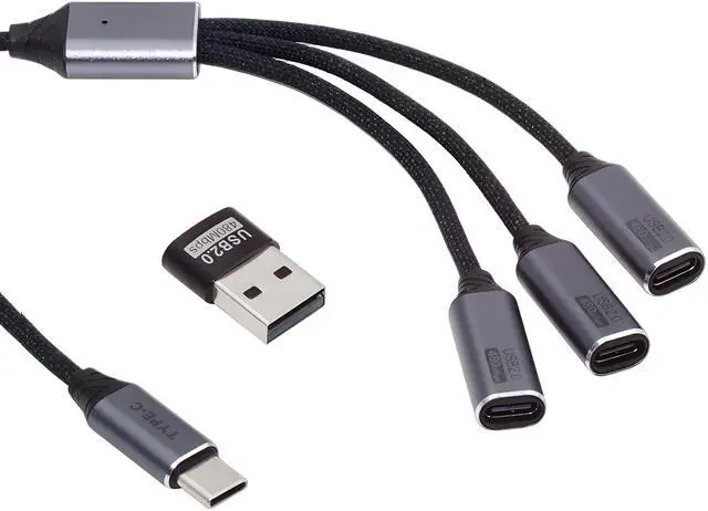 Main image of Cablecc USB 2.0 Type-C USB-C to 3 Ports Hub Cable Bus Power 1 to 3 Data for Laptop Desktop Phone Mouse Keyboard Printer Disk