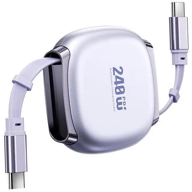 Main image of Cablecc Retractable Stretch Coiled USB-C Cable 480Mbps 140W for Laptop Phone Tablet Type-C Male to Male Cable Power & Data (Purple Color)