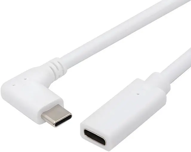 Main image of Cablecc White USB-C Type-C Male to Female Extension Power USB2.0 Data Cable 90 Degree Left Right Angled 65W Fast Charge for Laptop Tablet Phone