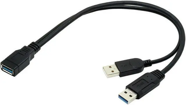 Alt view image 7 of 7 - KAIBOXIXI Black USB 3.0 Female to Dual USB Male Extra Power Data Y Extension Cable for 2.5" Mobile Hard Disk