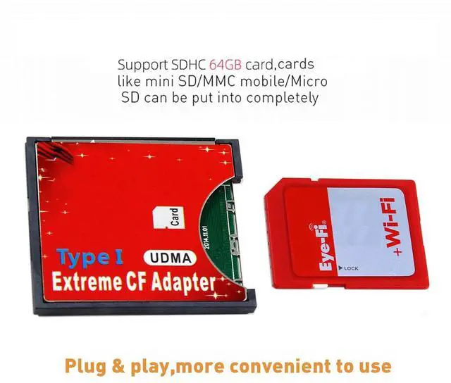 Alt view image 7 of 7 - Cablecc SD SDHC SDXC to High-Speed Extreme Compact Flash CF Type I Adapter For 16/32/64/128 GB