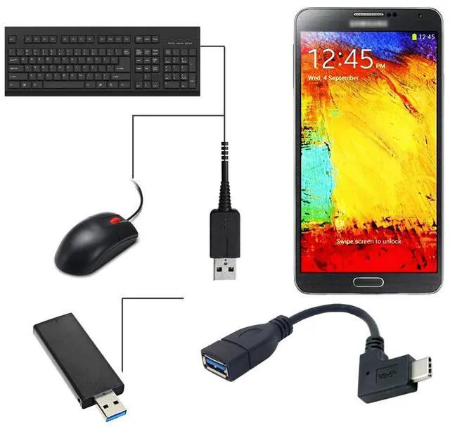 Alt view image 2 of 7 - Cablecc CY UC-200-RI Right Angled 90 Degree USB-C Type-C to USB 2.0 Female OTG Cable for Cell Phone TabletLaptop Black