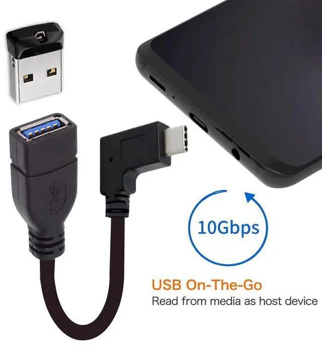 Alt view image 7 of 7 - Cablecc CY UC-200-RI Right Angled 90 Degree USB-C Type-C to USB 2.0 Female OTG Cable for Cell Phone TabletLaptop Black