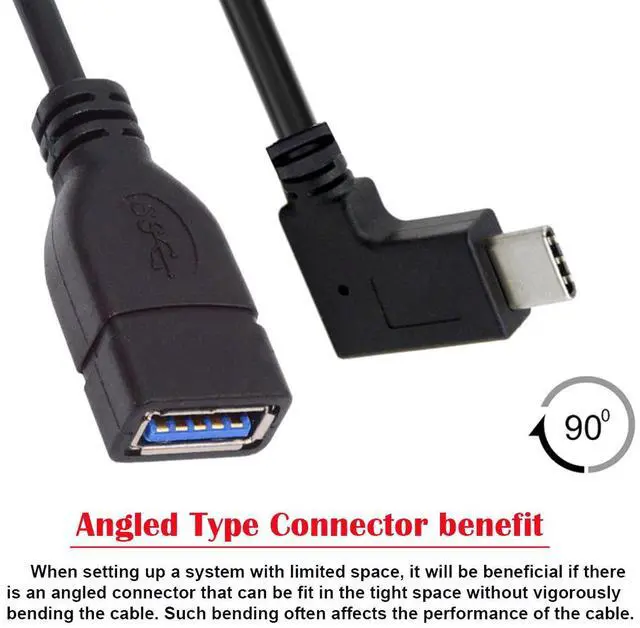 Alt view image 6 of 7 - Cablecc CY UC-200-RI Right Angled 90 Degree USB-C Type-C to USB 2.0 Female OTG Cable for Cell Phone TabletLaptop Black