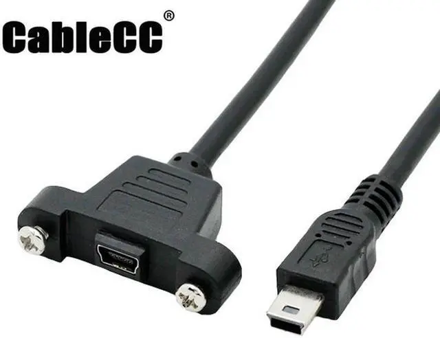 Main image of Cablecc Panel Mount Type Mini USB 5Pin Male to Female Extension Adapter Cable with Screws 50cm