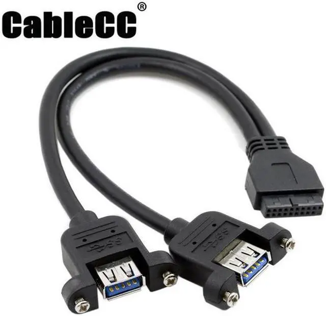Main image of Cablecc USB 3.0 Dual Ports A Female Screw Mount Type to Motherboard 20pin Header cable Black