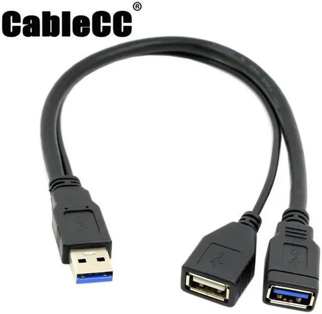 Main image of Cablecc Black USB 3.0 Male to Dual USB Female Extra Power Data Y Extension Cable for 2.5" Mobile Hard Disk
