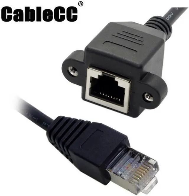 Main image of Cablecc 30cm 8P8C FTP STP UTP Cat 5e Male to Female Lan Ethernet Network Extension Cable with Panel Mount Holes