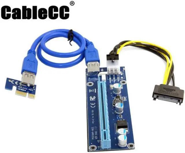 Main image of Cablecc PCI-E 1x to 16x Mining Machine Enhanced Extender Riser Adapter with USB 3.0 & 6Pin Power Cable
