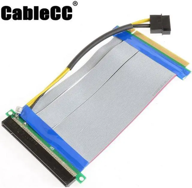 Main image of Cablecc PCI-E Express 16X to 16x Riser Extender Card with Molex IDE Power & Ribbon Cable 20cm