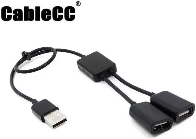 Main image of Cablecc Black USB 2.0 Dual Ports Hub Cable Bus power For Laptop Macbook Notebook PC & Mouse & Flash Disk