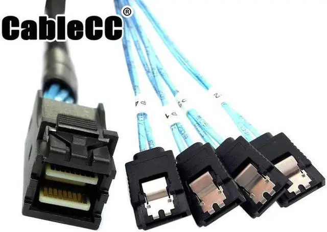 Main image of Cablecc  Internal Mini SAS SFF-8643 Host to 4 SATA 7pin Target Hard Disk 6Gbps Data Server Raid Cable 50cm