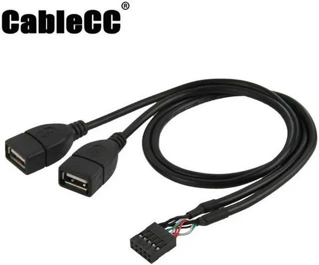 Main image of Cablecc 10 Pin Motherboard Female Header to Dual USB 2.0 Female Adapter Cable 50cm