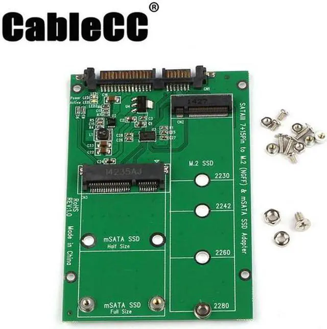 Main image of Cablecc  2 in 1 Combo Mini PCI- E 2 Lane M.2 NGFF & mSATA SSD to SATA 3.0 III Adapter Converter PCBA