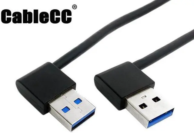 Main image of Cablecc USB 3.0 Type A Male 90 Degree Left Angled to Right Angled Extension Cable Straight Connection 50cm