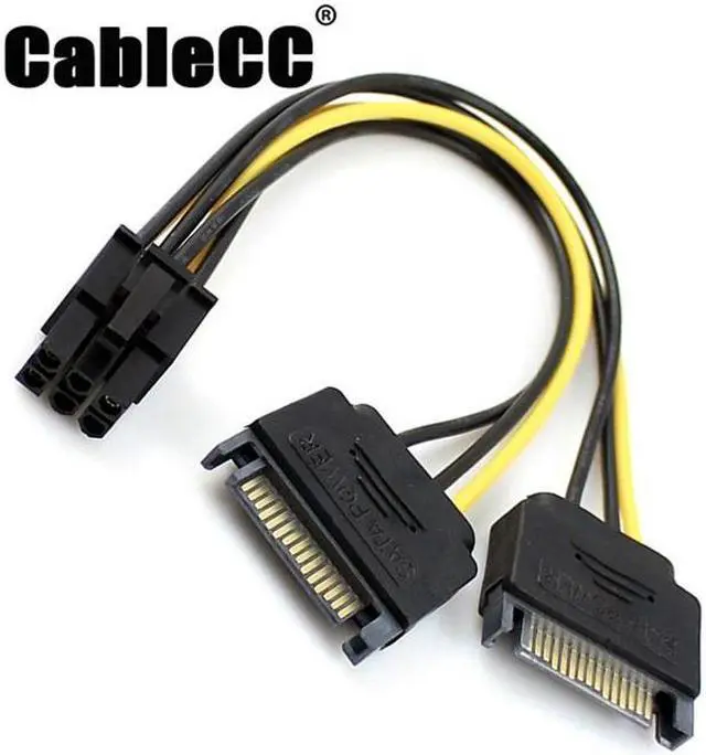 Main image of Cablecc  Dual two SATA 15 Pin Male M to PCI-e Express Card 6 Pin Female Graphics Video Card Power Cable 15cm