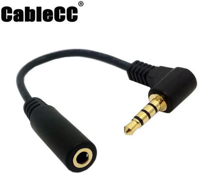 Main image of Cablecc 90 degree right angled 3.5mm 4 poles Audio Stereo Male to Female Extension Cable 10cm Black